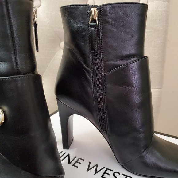 Nine West "Quitit" black leather booties - Picture 5 of 8